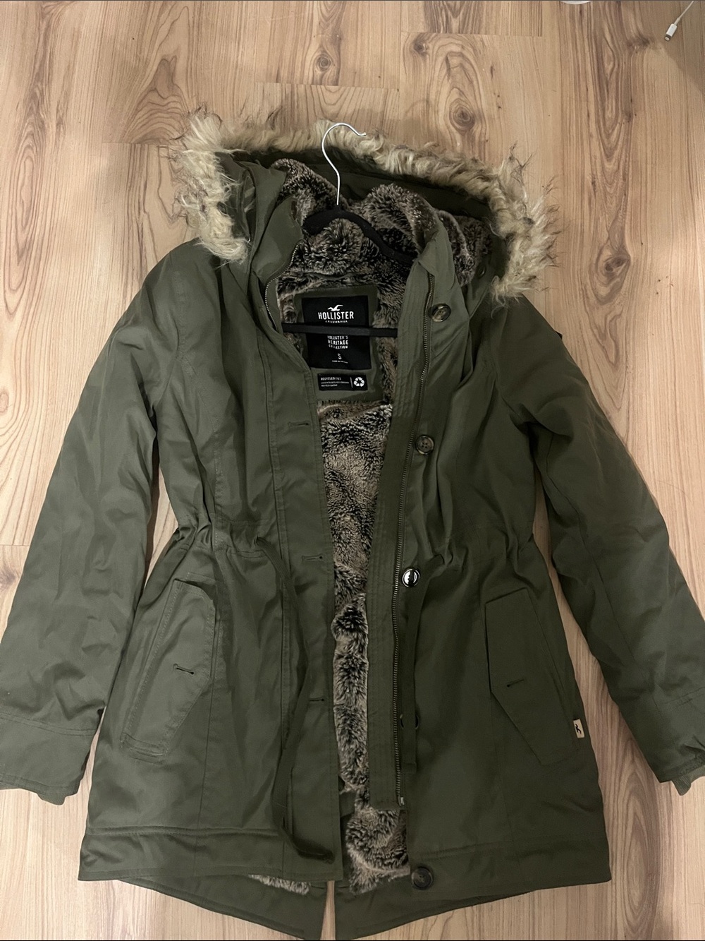 Hollister Olive Green Faux Fur-Lined Hooded Parka